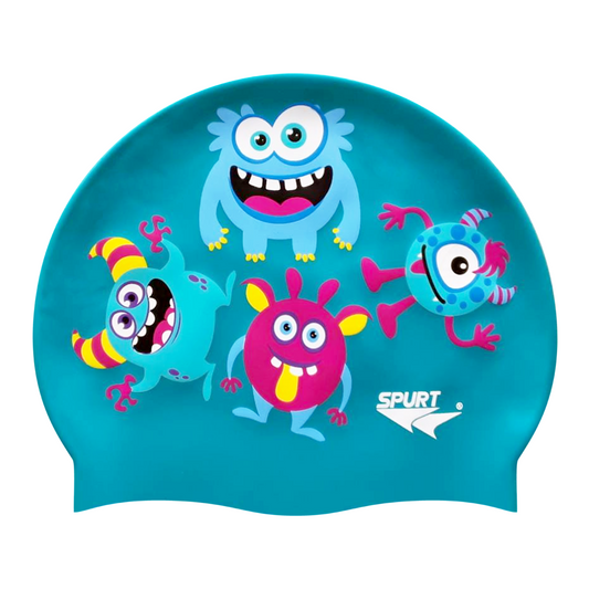 Scattered Cute Monsters on Turquoise Green Spurt Silicone Cap