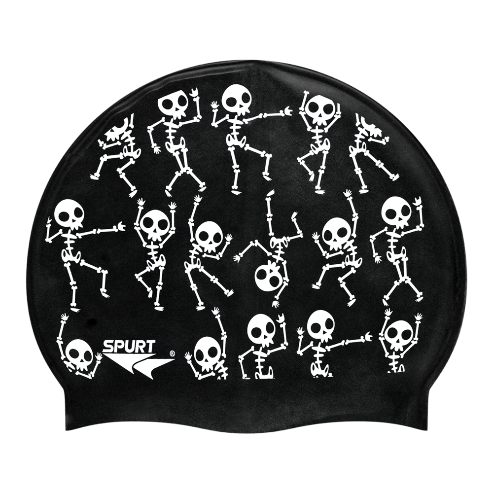 Dancing Skeletons on Metallic Black Spurt Silicone Cap