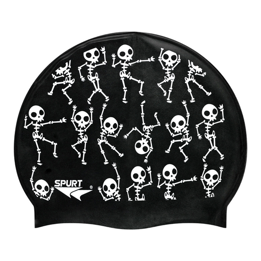 Dancing Skeletons on Metallic Black Spurt Silicone Cap