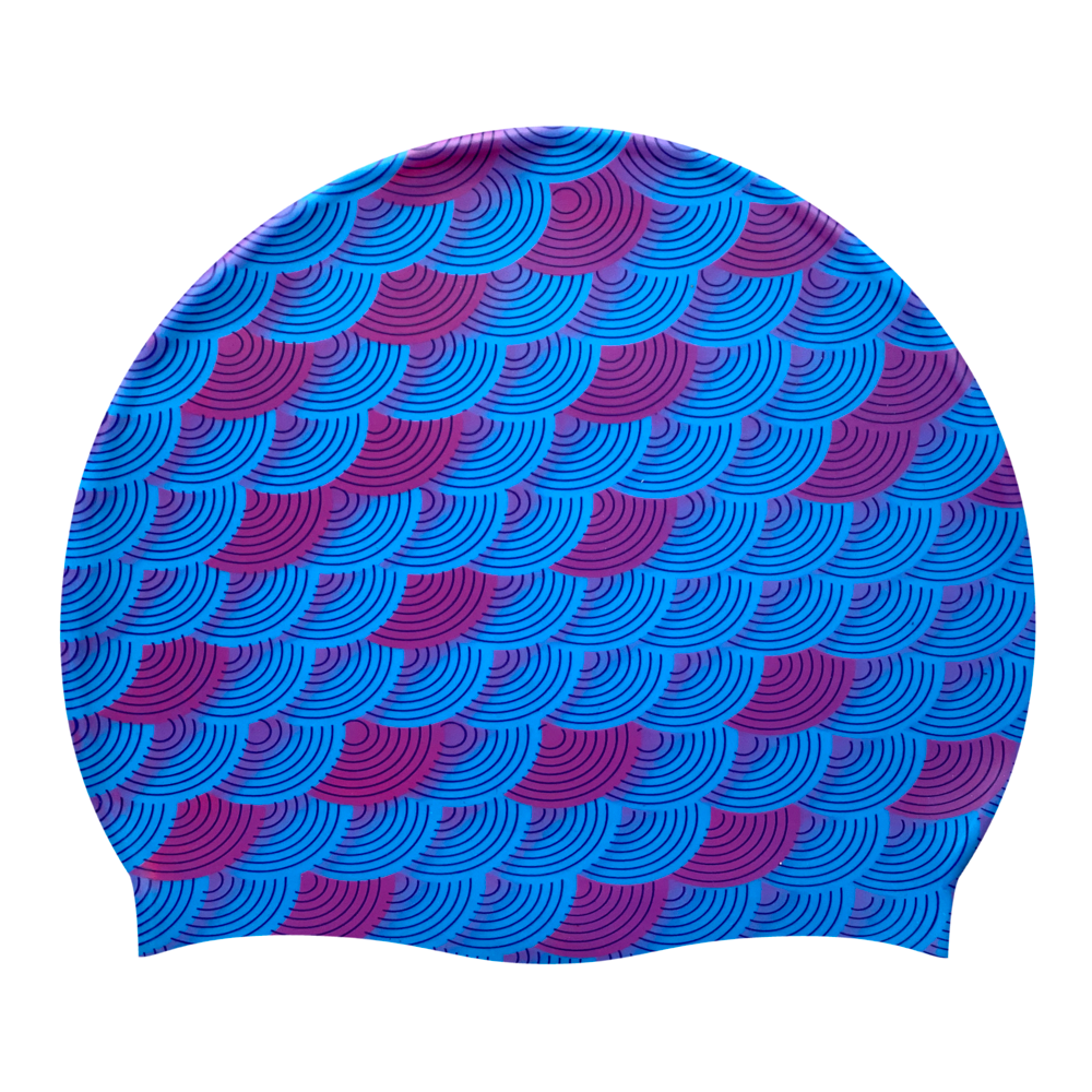 Fish Scales in Violet & Purple on Sky Blue Spurt Silicone Cap