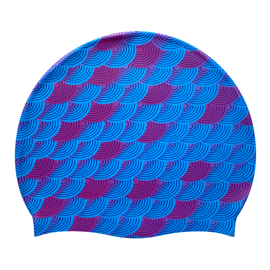Fish Scales in Violet & Purple on Sky Blue Spurt Silicone Cap