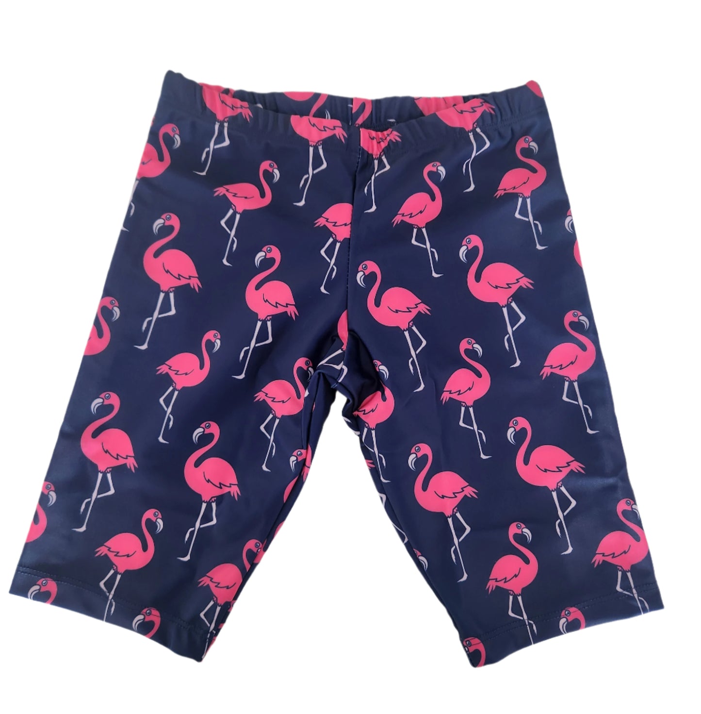 Kikx Extra Life Jammer Swimsuit in Flamingos on Dark Navy