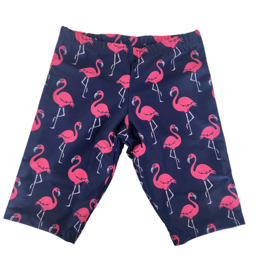 Kikx Extra Life Jammer Swimsuit in Flamingos on Dark Navy