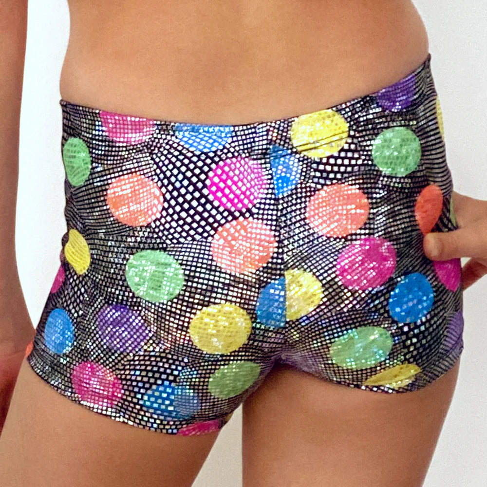 Hot Pants in Hologram Black with Multi Colour Dots