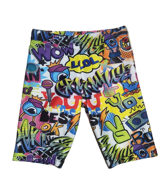 Kikx Extra Life Jammer Swimsuit in Graffiti on White