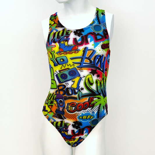 Extra Life Fastback Swimsuit in Graffiti on White