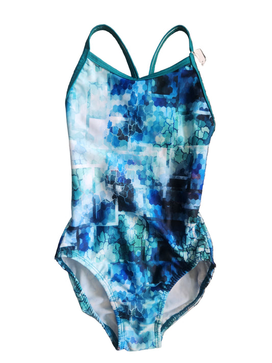 Extra Life Thin Strap Swimsuit in Green & Navy Honeycomb