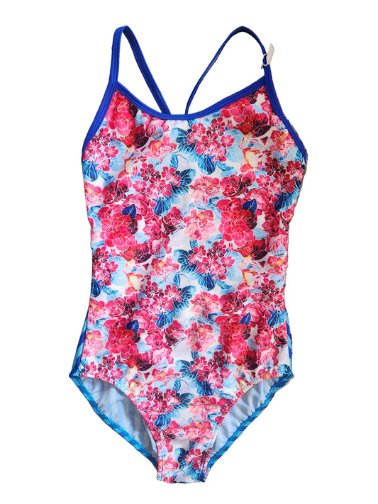 Extra Life Thin Strap Swimsuit in La Med Print with Blue Striped Back with Blue Straps