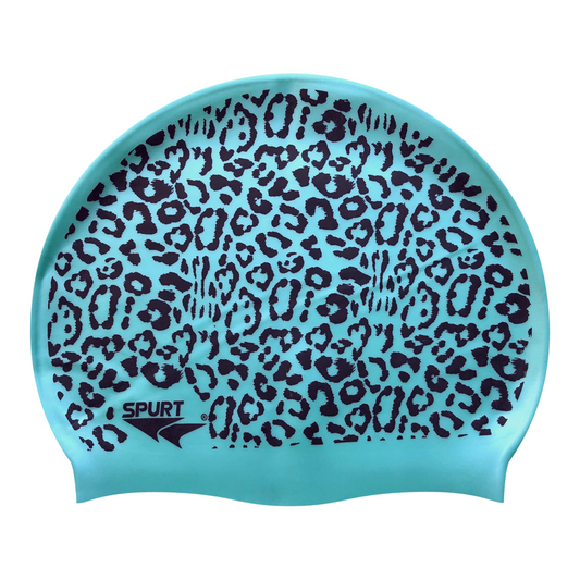 Leopard Print on Aquamarine Green Spurt Silicone Cap