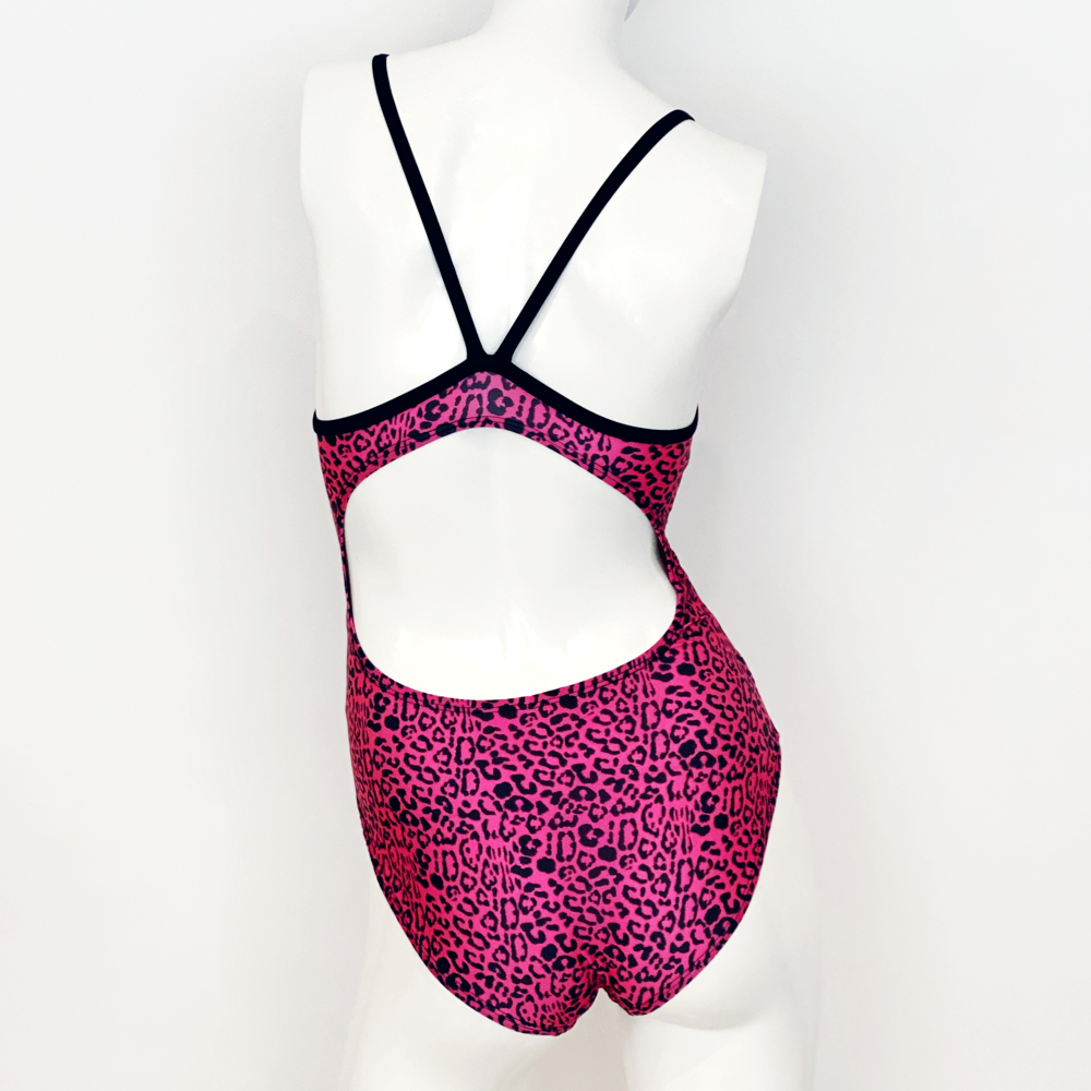 Extra Life Thin Strap Swimsuit in Full Print Leopard print on Bubblegum Pink