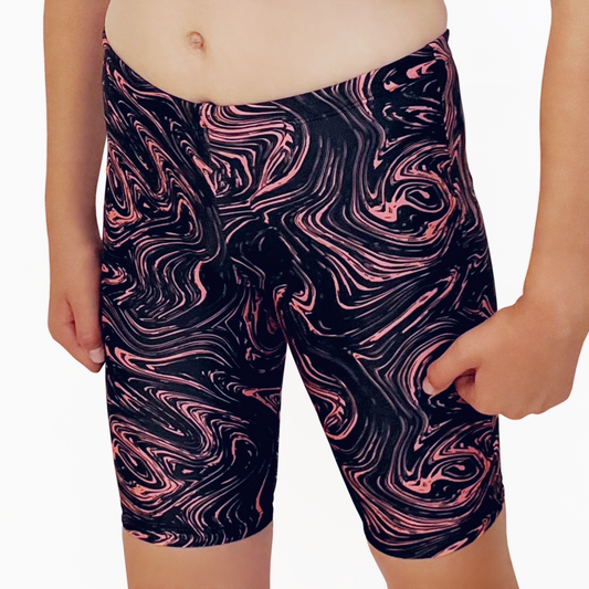 Kikx Extra Life Jammer Swimsuit in Marbled Black and Neon Orange