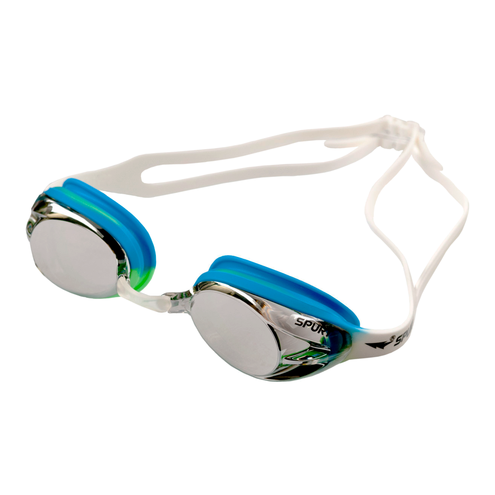Spurt Crush N3 Senior Goggle in White, Bright Green & Light Blue with Mirror Silver Lens & Light Tint