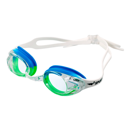 Spurt Crush N3 Senior Goggle in White, Bright Green & Light Blue with Clear Lens