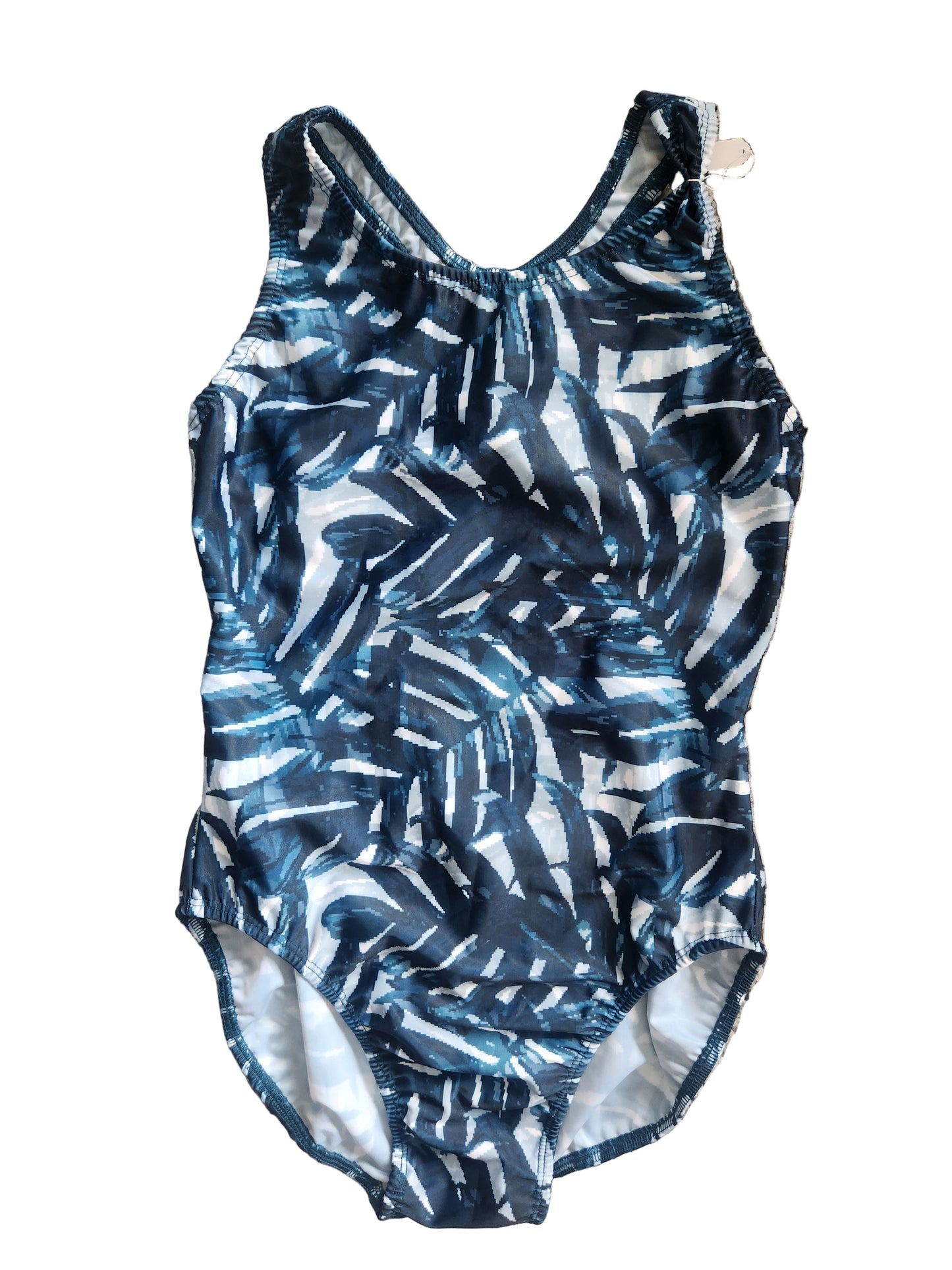 Extra Life Fastback Swimsuit in Navy Palm Leaves on White