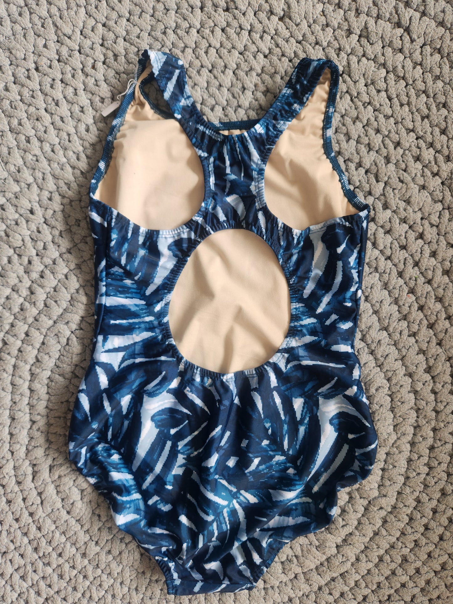 Extra Life Fastback Swimsuit in Navy Palm Leaves on White