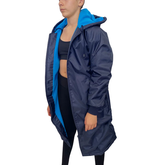 Navy Parka Jacket with Turquoise Blue Fleece Lining