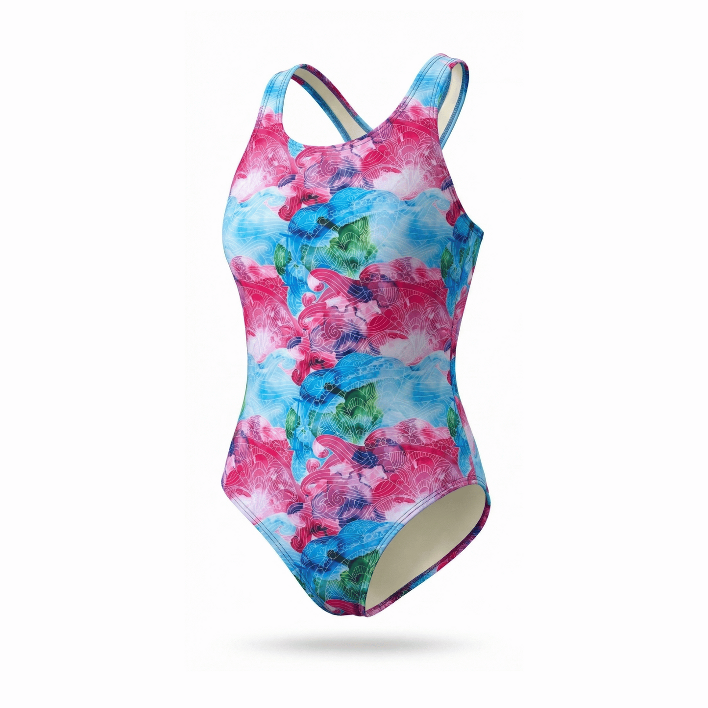 Extra Life Fastback Swimsuit in Pink Wave Kaleidoscope Design