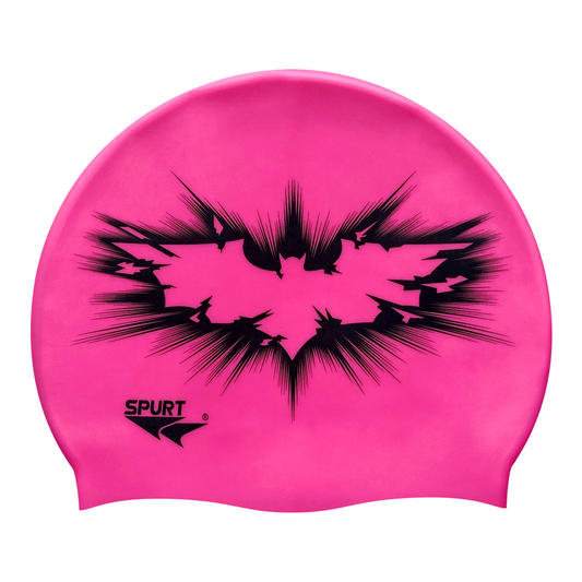 Bat Silhouette Fractured in Black on Neon Pink Spurt Silicone Cap