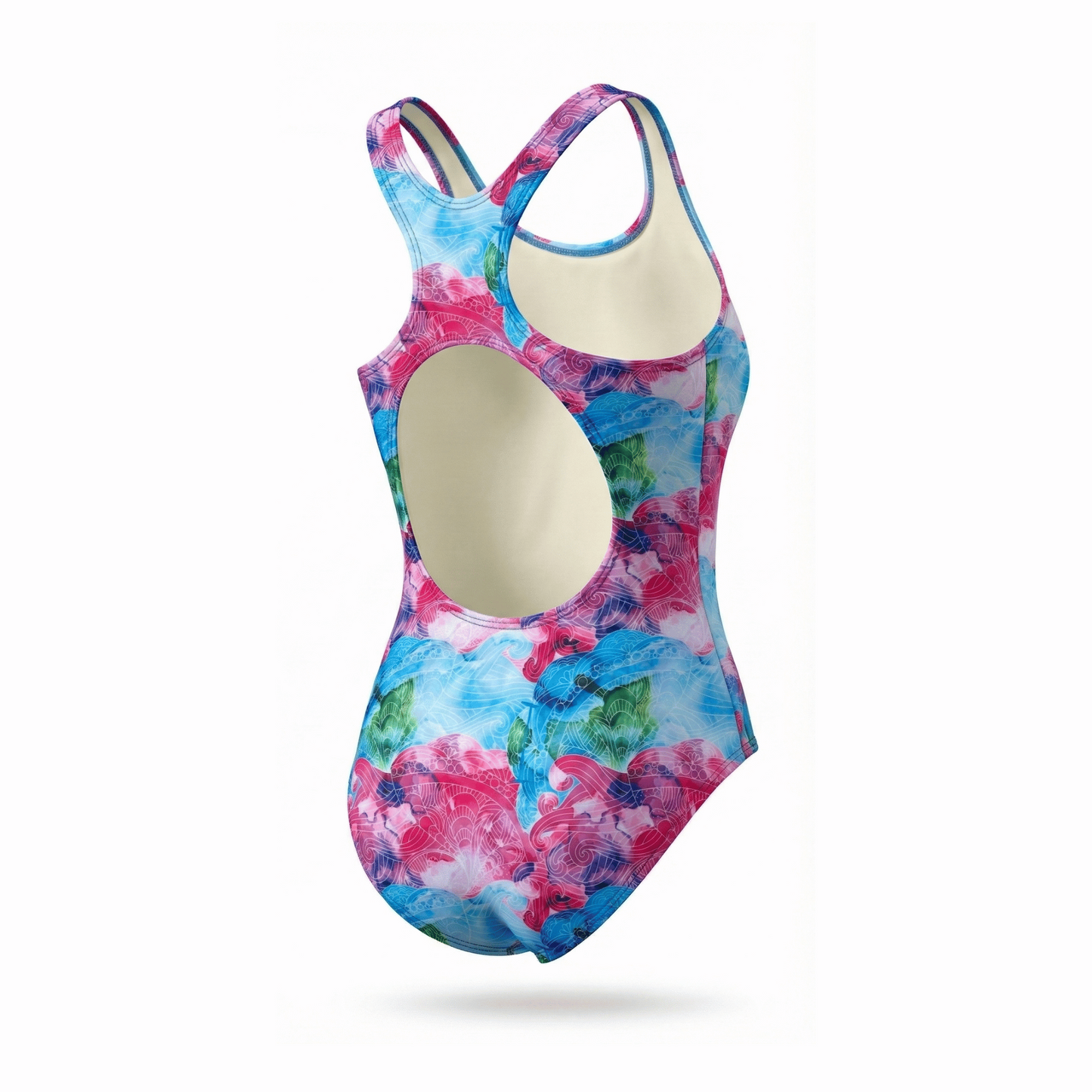Extra Life Fastback Swimsuit in Pink Wave Kaleidoscope Design