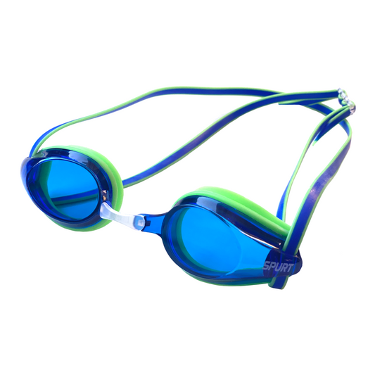Spurt Intermediate Racer R3 Senior Goggle in Bright Green & Blue with Blue Lens & Medium Tint