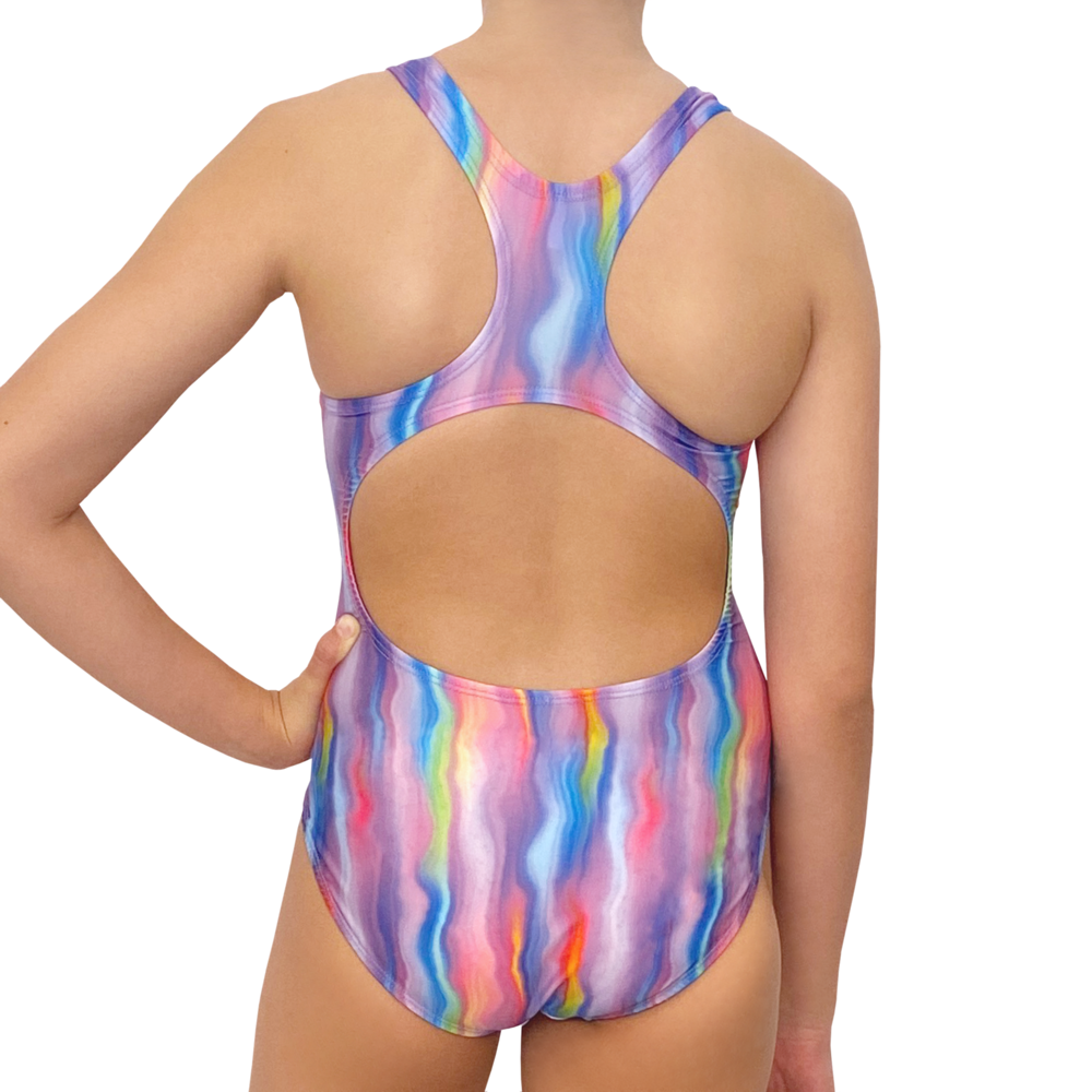Extra Life Fastback Swimsuit in Multi Colour Blending Vertical Paint Strokes Design
