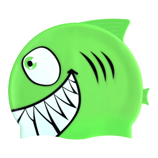 Shark with Fin & Tail on Neon Green Spurt Silicone Cap