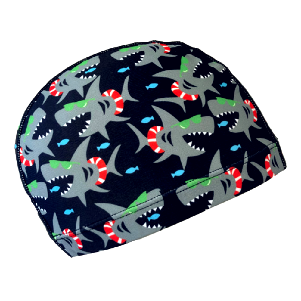 Lycra Swim Cap: Sharks in Sunglasses Black