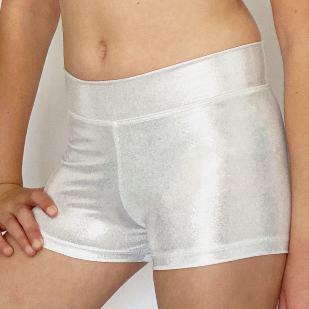Kikx Gymnastics Hot Pants with High Waist in Mystique Silver and White