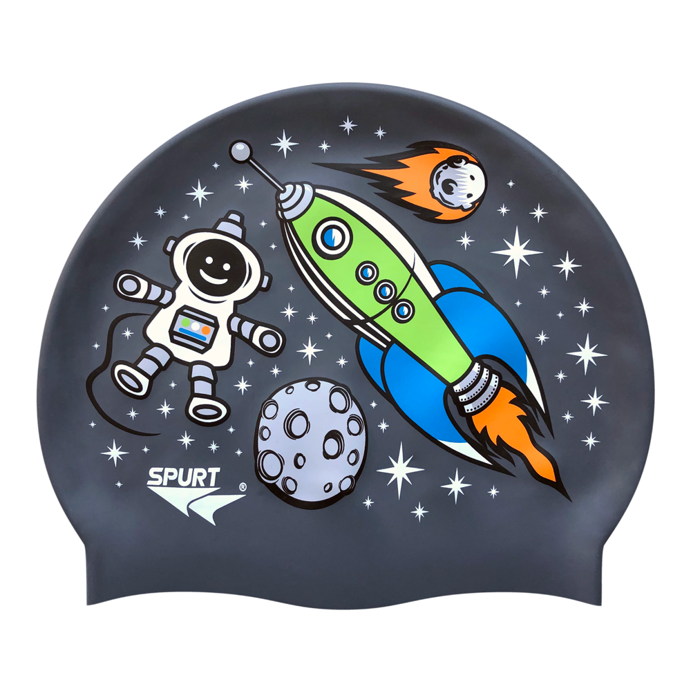 Space Theme with Rocket on Dark Grey Spurt Silicone Cap