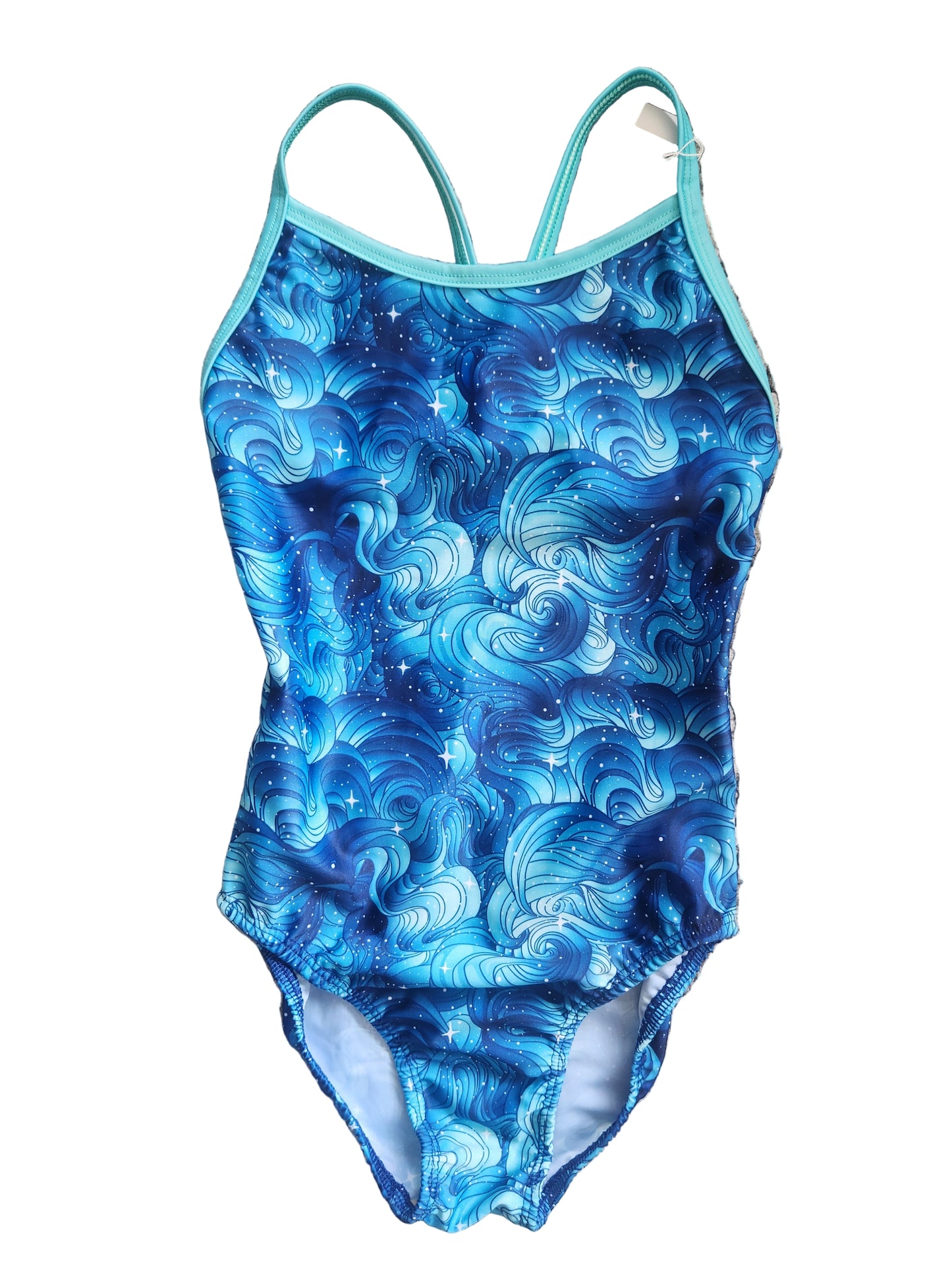 Extra Life Thin Strap Swimsuit in Starbound Print with Aquamarine Straps