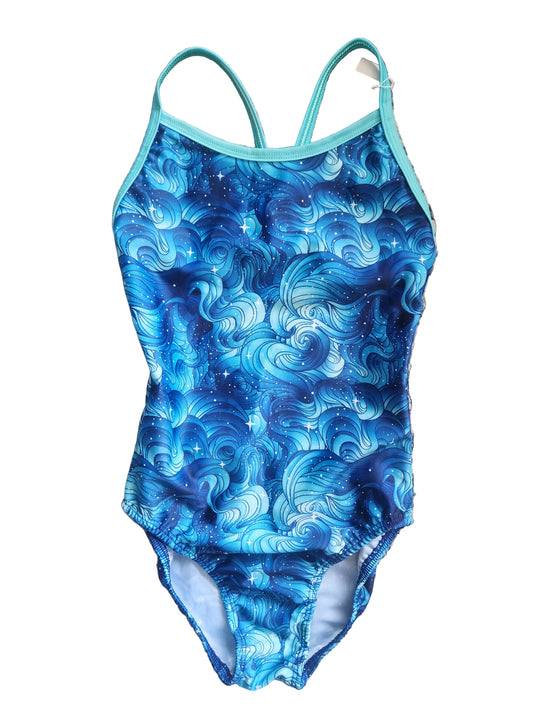 Extra Life Thin Strap Swimsuit in Starbound Print with Aquamarine Straps