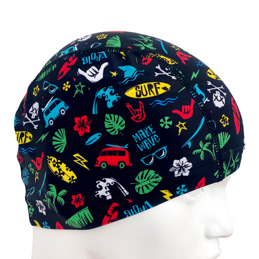 Lycra Swim Cap: Surfer Island Theme
