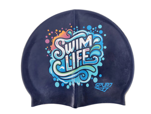 Swim Life on Dark Navy Spurt Silicone Swim Cap