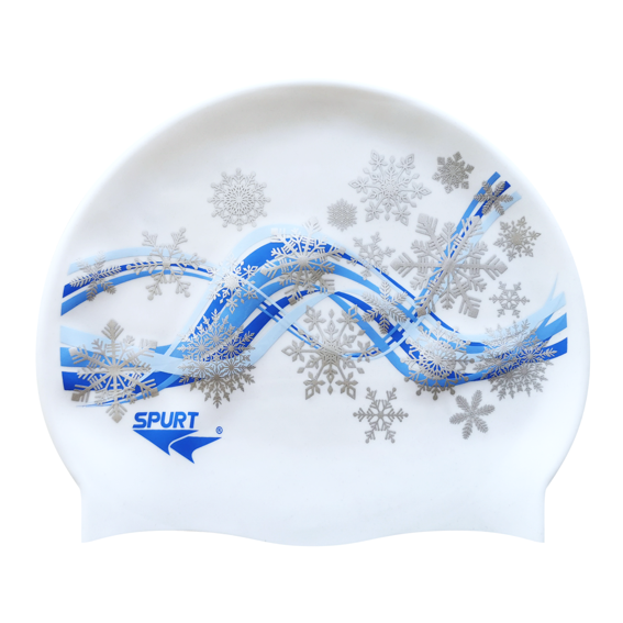 Swirling Wind with Snowflakes on Cool White Spurt Silicone Cap