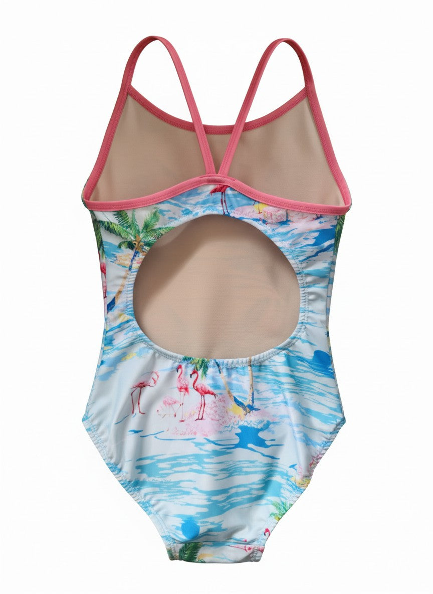 Extra Life Thin Strap Swimsuit in Tropical Haze Print with Pale Pink Straps