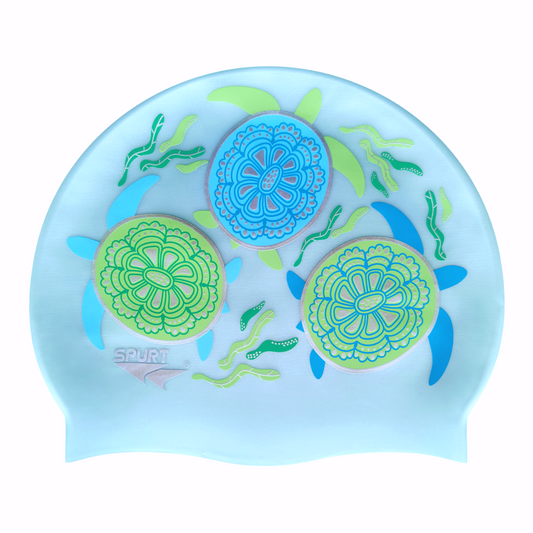 Tribal Turtles & Seaweed on Pale Blue Spurt Silicone Cap