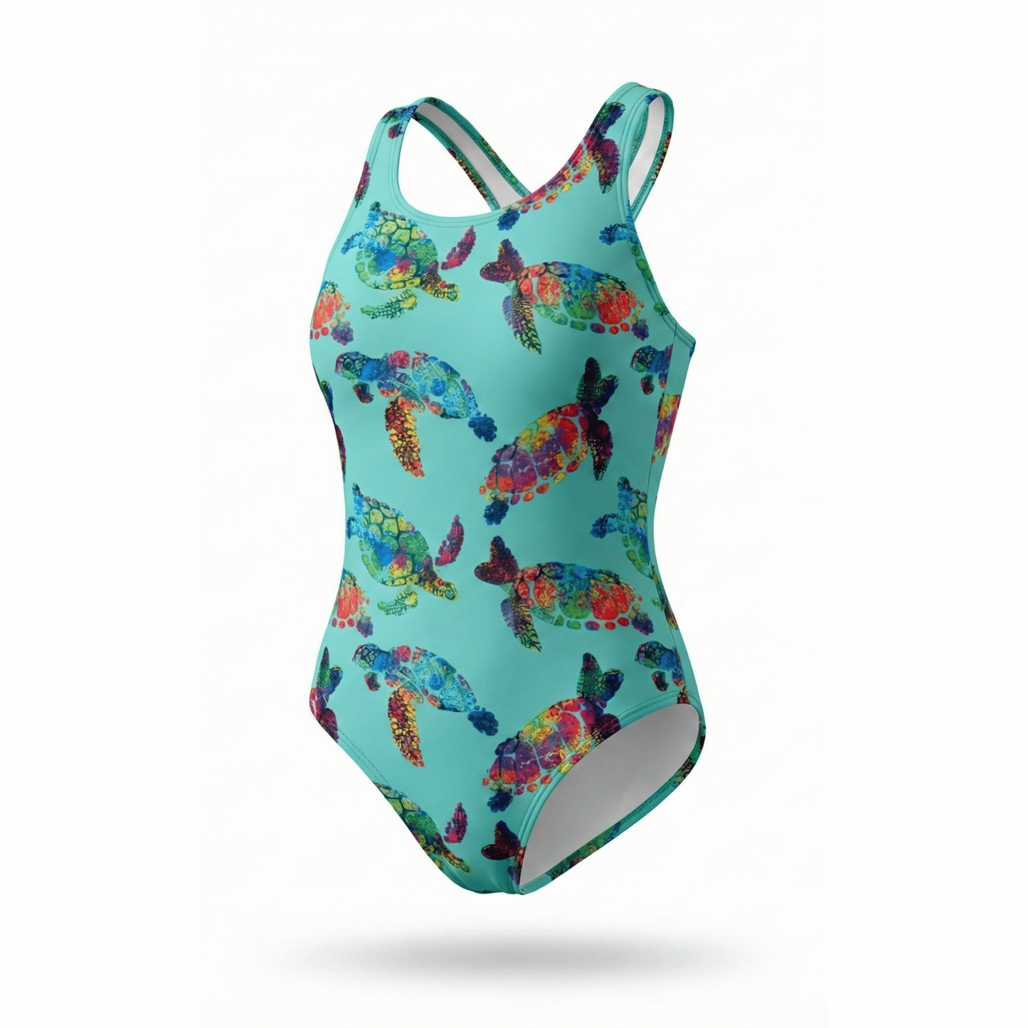 Extra Life Fastback Swimsuit in Turtle Tango Design on Teal