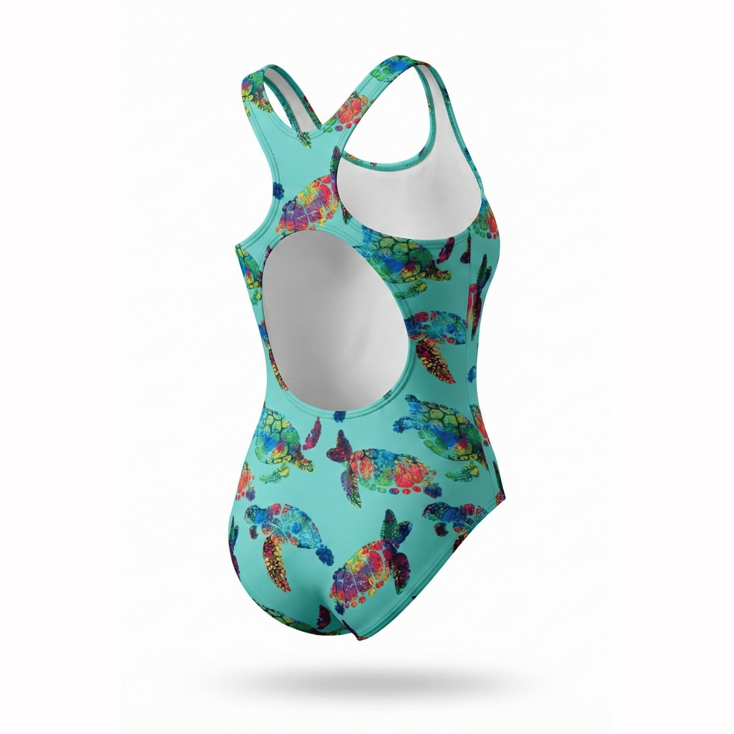 Extra Life Fastback Swimsuit in Turtle Tango Design on Teal