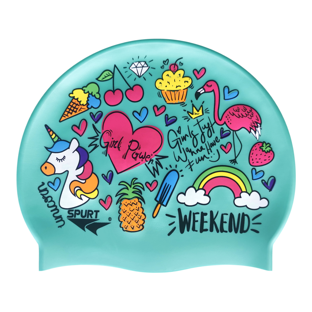 Unicorn & Summer Theme on Aquamarine Green Spurt Silicone Cap