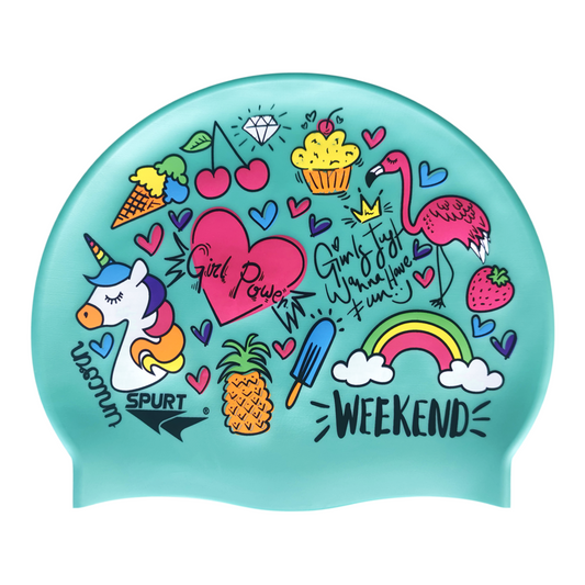Unicorn & Summer Theme on Aquamarine Green Spurt Silicone Cap