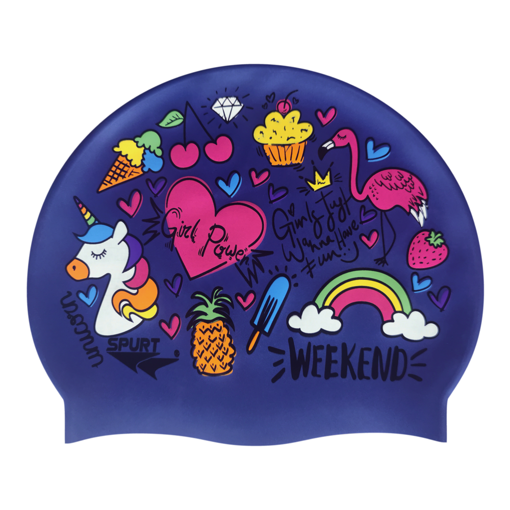 Unicorn & Summer Theme on Metallic Navy Spurt Silicone Cap